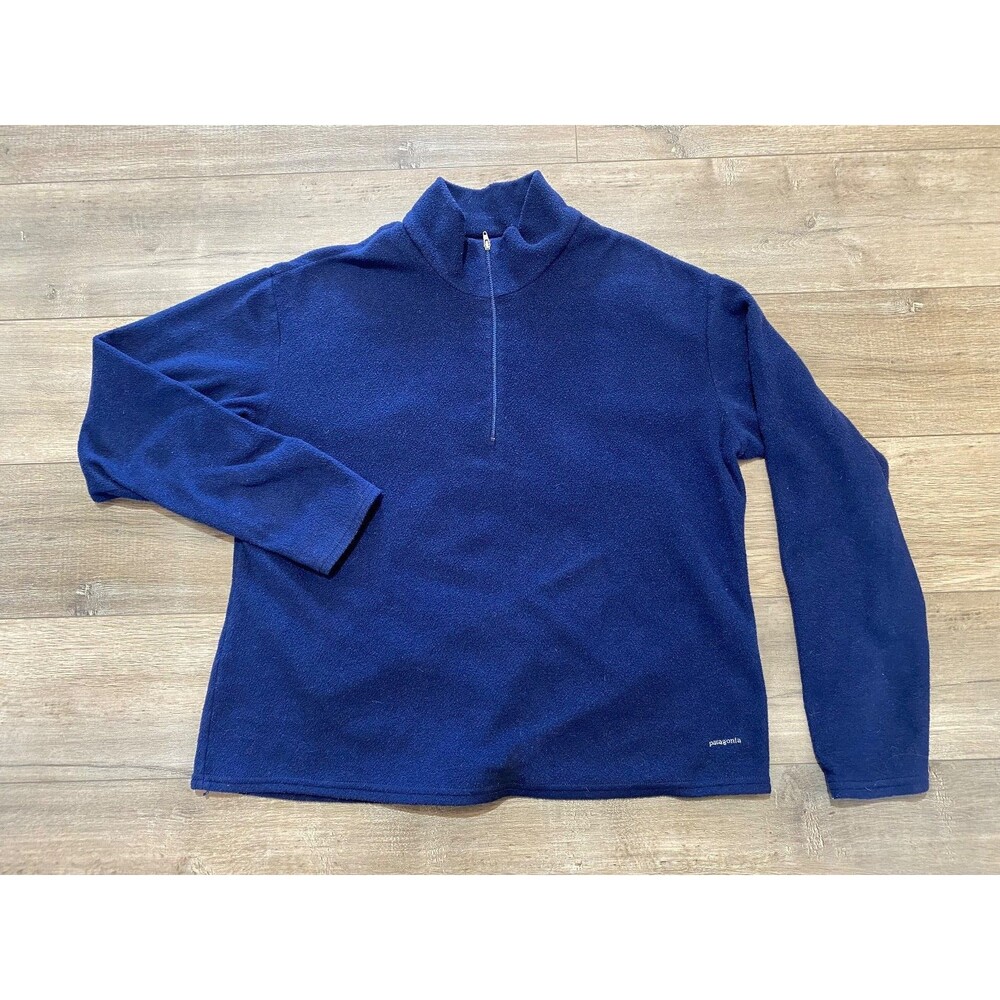 PATAGONIA Womens Large Capilene 1/4 zip Baselayer Long Sleeve Navy Blue
